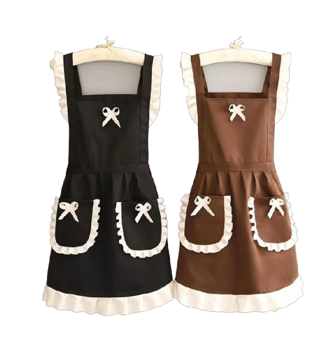 [apron] Cute Japanese Apron Maid Dress with Waistband Kitchen Household Restaurant Workwear for Women  Coffee Overalls Apron