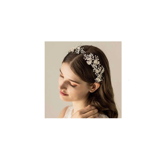 [Accessories] Women Silver Leaf Rhinestones Heabdand Wedding  Hair Jewelry Bridal Hair Accessories for Bride Women