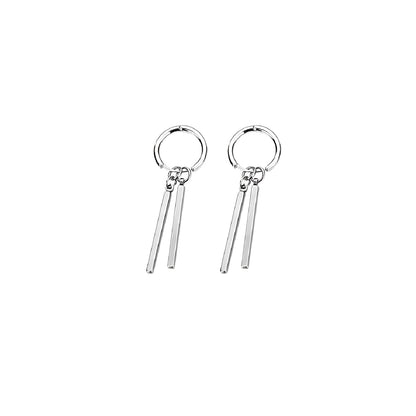 [Earrings] Trendy Men Earrings Minimalist Long Strip Double Stick 925 Sterling Silver Ear Buckle Male Cool Personality Dropping Earrings