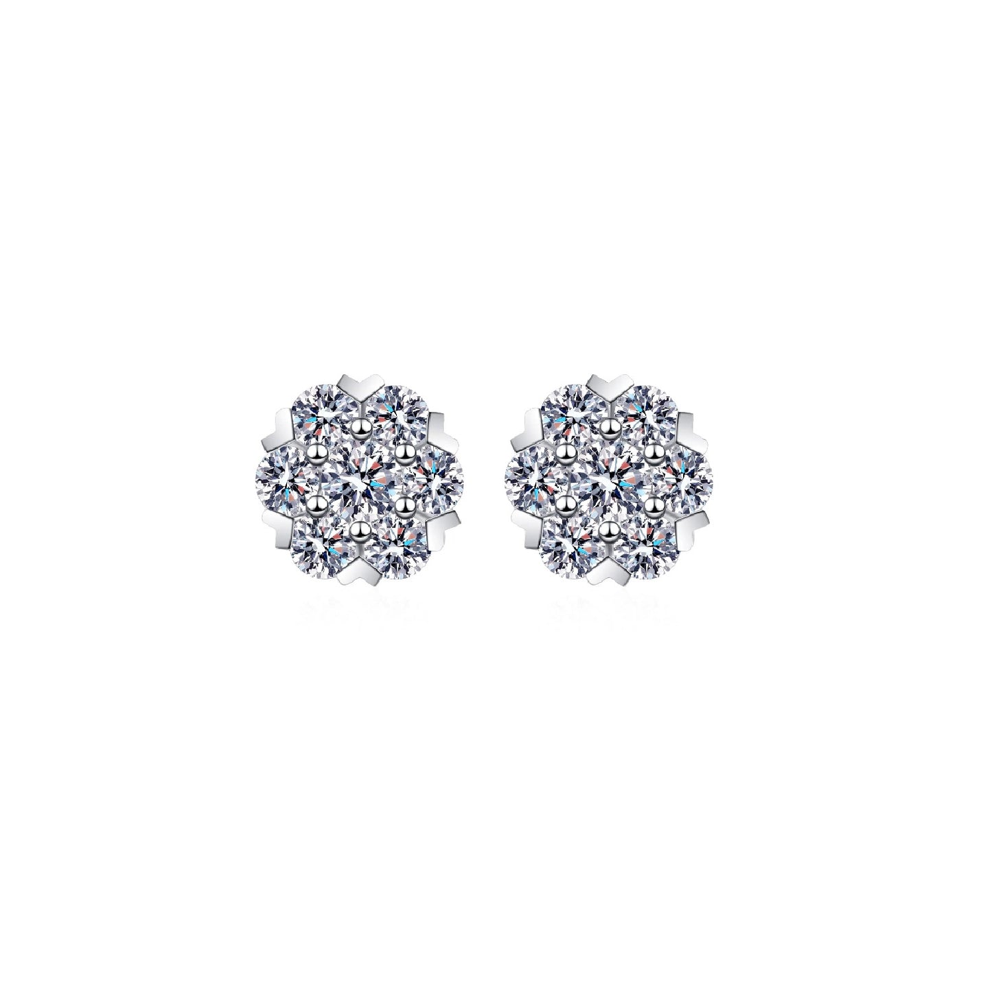 [Earrings] LORIELE Moissanite Diamond Stud Earrings 18K White Gold Plated Silver Flower Eearring for Brilliant Moissanite Party Jewelry