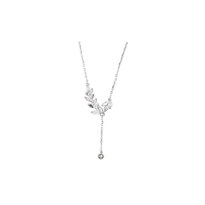 [Necklace] 925 Sterling Silver Tree Branch Necklace Simple Charm Zirconia Botanical Pendant Choker Birthday Party Gift Ladies Fine Jewelry