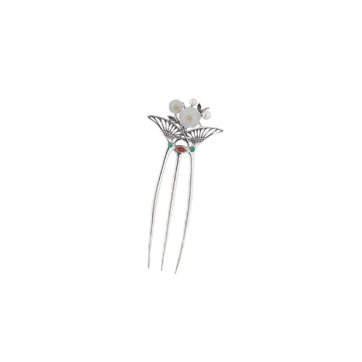 [Ornament] Korean Traditional Women's Hairpin S925 Sterling Silver Hair Stick Flower Retro Pattern