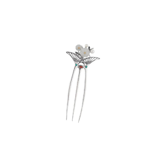 [Ornament] Korean Traditional Women's Hairpin S925 Sterling Silver Hair Stick Flower Retro Pattern