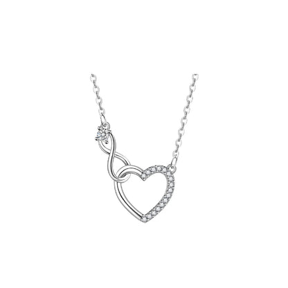 [Necklace] 925 Sterling Silver Zircon Heart Interlocking Necklaces For Women Luxury Quality Jewelry Gift Female GaaBou