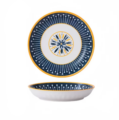 [Plates] 4 pcs ceramic 8-inch discs, Japanese dining table serving plates, relief craft salad pasta plates