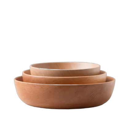 [Plates] Natural HandMade Wooden Salad Bowl Large Round Wood Salad Soup Dining Bowl Plates Premium Wood Kitchen Utensils Set