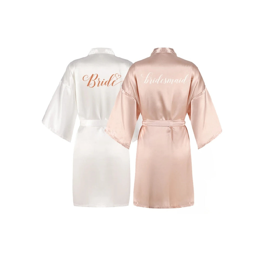 [robe] Champagne bathrobe bride satin-silk kimono women bridal party sister team mother shower sleepwear bridesmaid wedding short robes