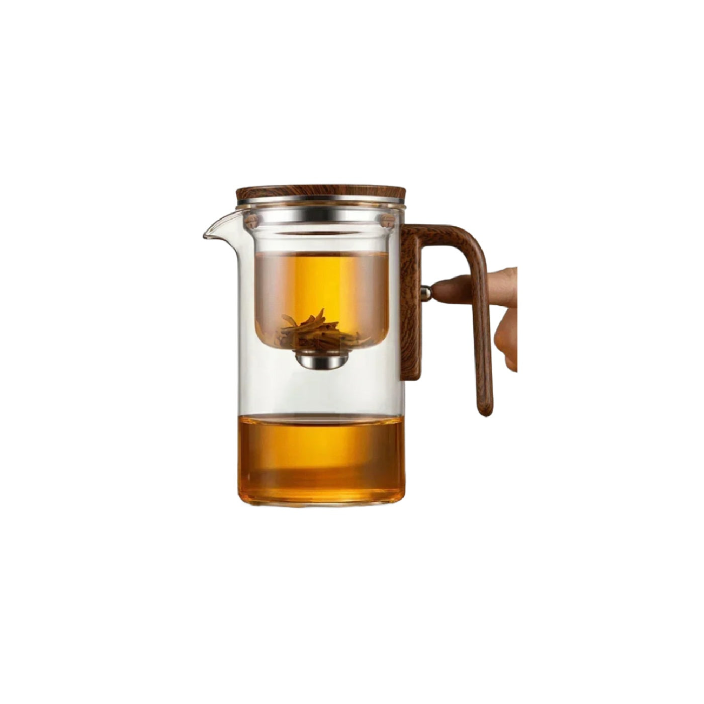 [Tea Ware] One Click Magnetic Switch Tea Separation Filtration Glass Tea Pot Wood Handle Tea Water Separation Inner Container Teapot