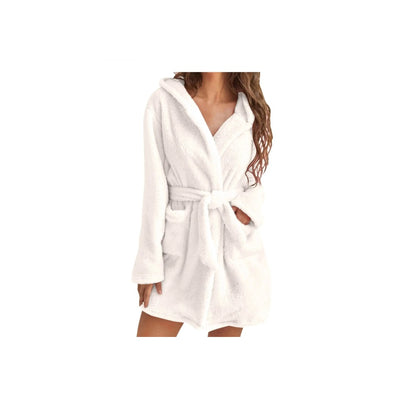 [robe] Women Bath Robe Winter Fluffy Plush Pyjamas Ladies Sexy Hooded Dressing Solid Color Gown Warm Bathrobe Female Home Clothing