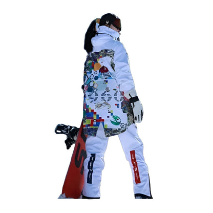 [Set] 2025 Winter Skiing Suites New Snowboard Jacket Pants Set Women Warm Waterproof Tracksuit Detachable Hem Men Alpine Sport Clothes