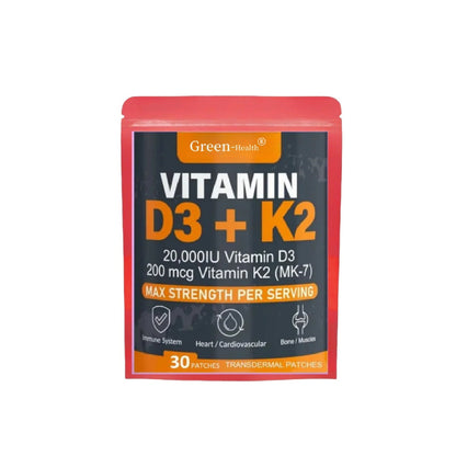 [Vitamin] 30 Patches Vitamin D3 & K2 Transdermal Patches Support Strong Bones & Muscle, Calcium Absorption & Immune Health